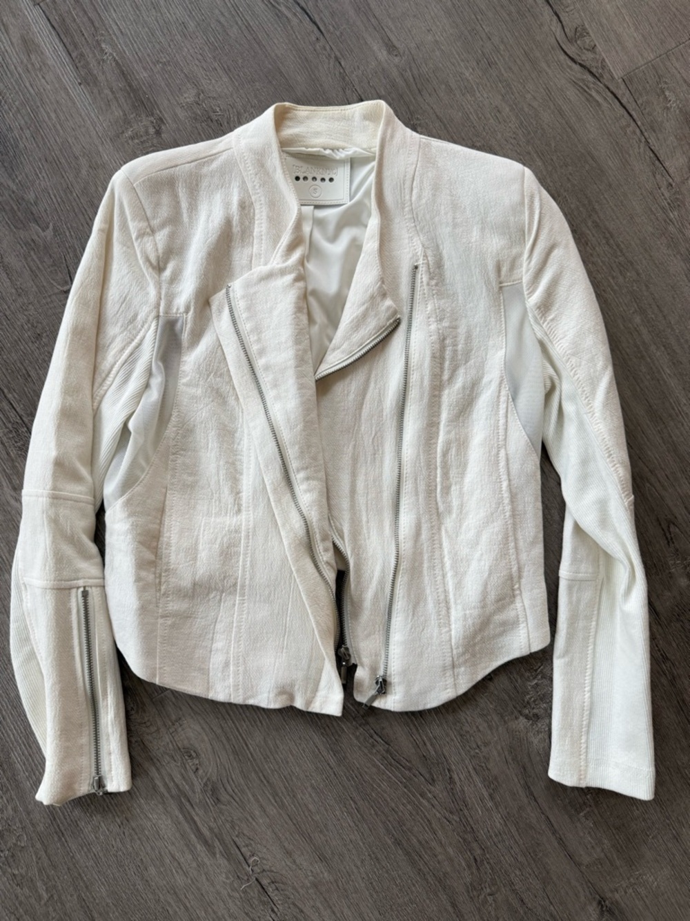 Blank NYC White Leather Moto Jacket with Asymmetrical Zip